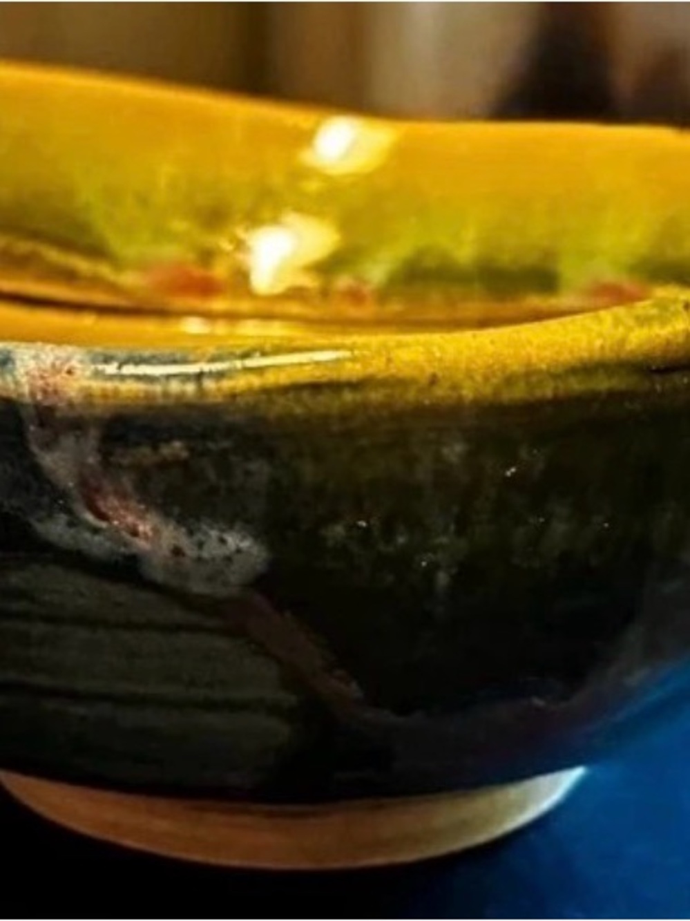 Glazed Ceramic Vase in Olive Green and Yellow